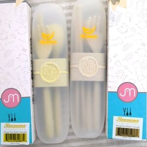 Fork spoon chopsticks set in container - Bananana toddler utensils set